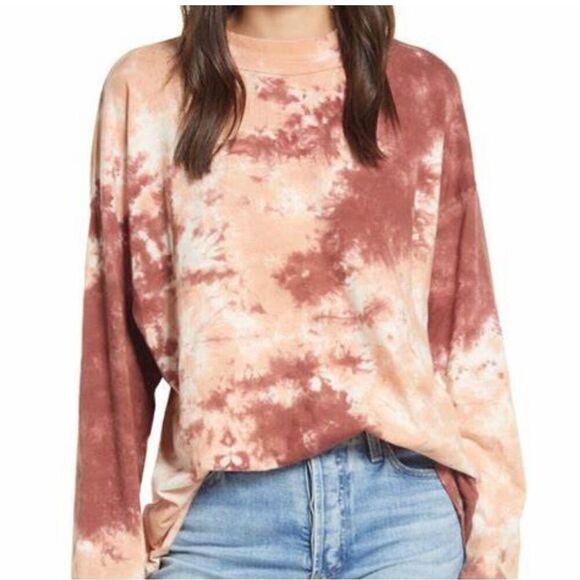 FREE PEOPLE Be Free Tie Dye Long Sleeve Tee Cabernet Combo Size Medium EUC A06 - Picture 1 of 5